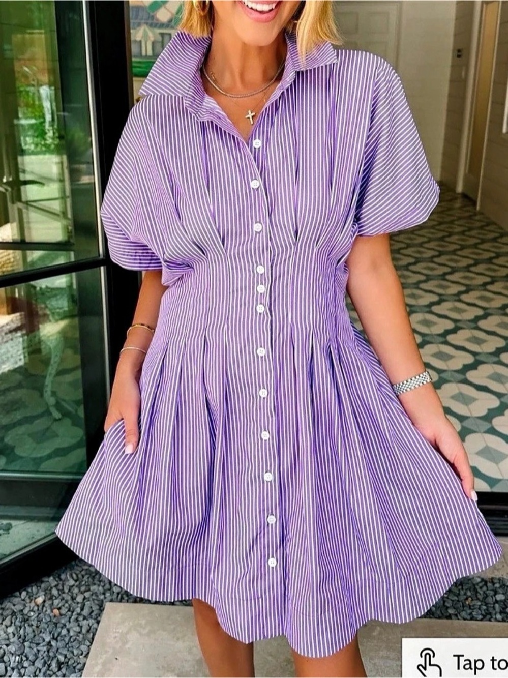 Purple Game Day Pleated Shirt Dress